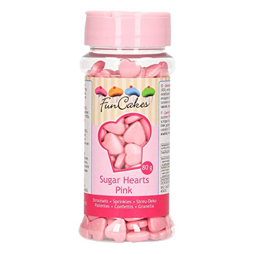 FunCakes Sugar Hearts - Corazones (80 g), color rosa