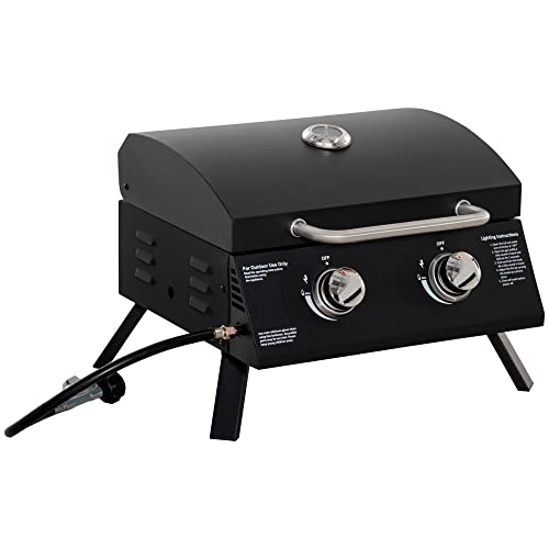 Barbacoa de gas de mesa portátil, patas plegables – 2 quemadores de 5 KW – Barbacoa de gas de...