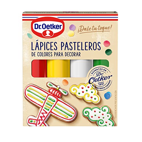 DR. OETKER - 4 Lápices Pasteleros de Colores, para Repostería, Color Amarillo, Rojo, Verde y...