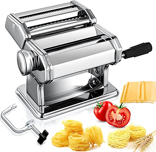 Máquina Para Hacer Pasta Manual, Acero Inoxidable Con Manivela Y Rodillos, Multifuncional Con 7...