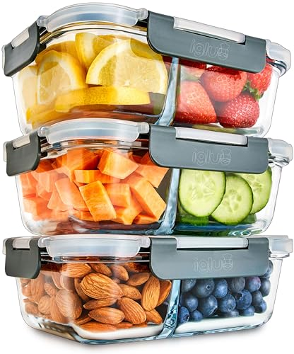 Igluu ​​Meal Prep - Recipientes De Vidrio De 2 Compartimentos Con Tapas Herméticas Snaplock -...