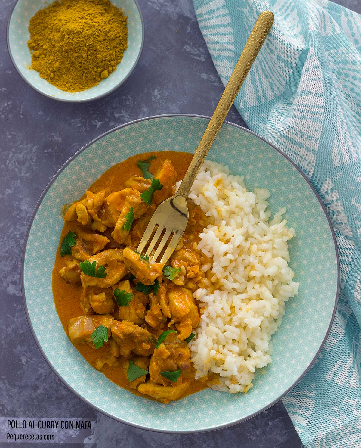 Pollo al Curry con nata y arroz basmati (receta FÁCIL) - PequeRecetas