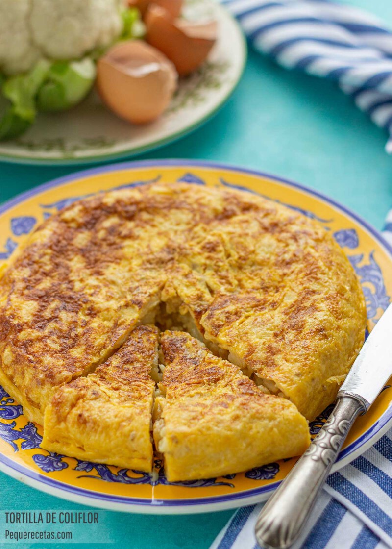 tortilla de coliflor con cebolla