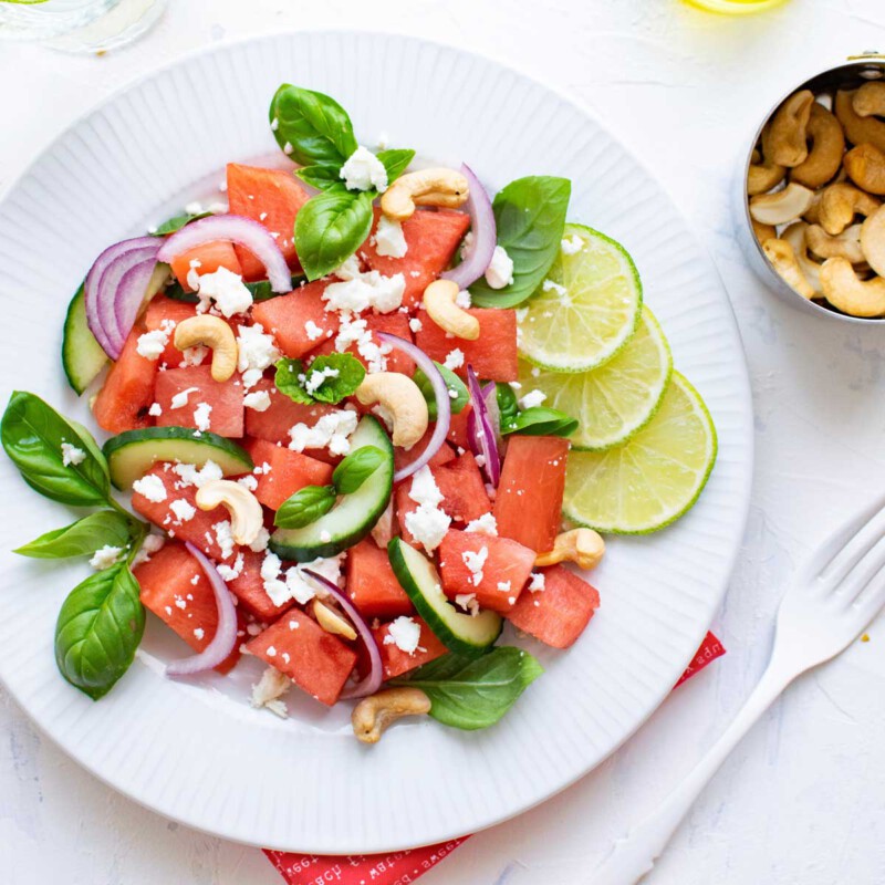 ensalada de sandia con queso de cabra