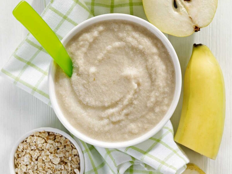 papilla de avena y plátano con pera