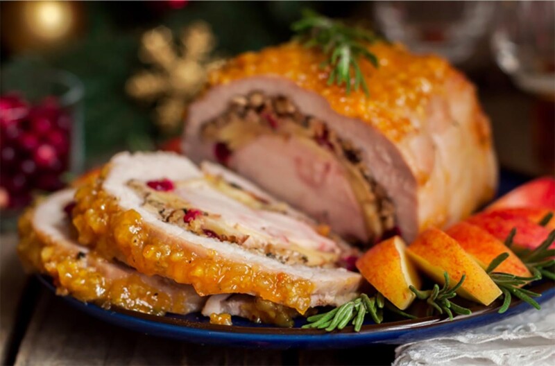 lomo de cerdo relleno al horno para Navidad