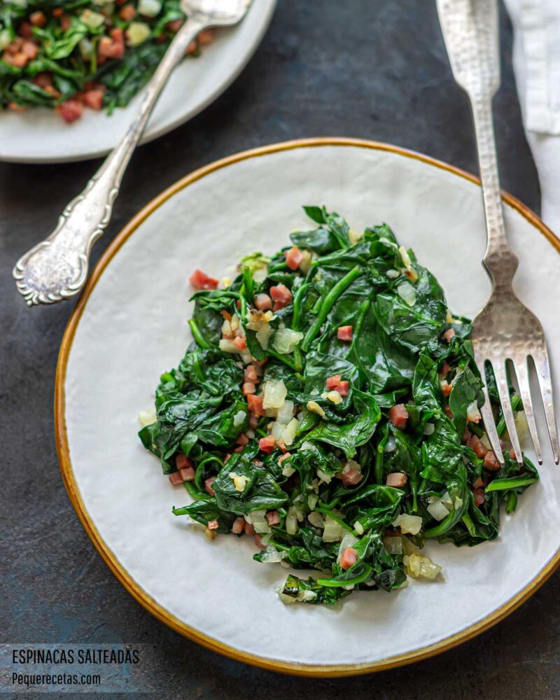 espinacas salteadas con jamón receta